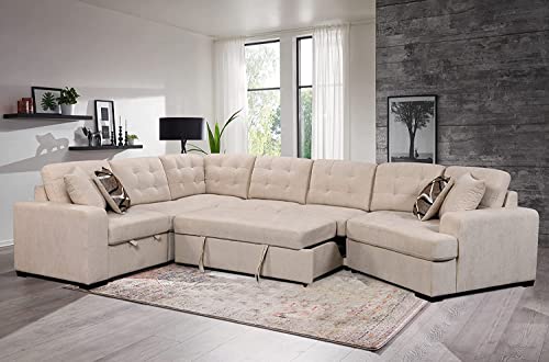149" Convertible U-Shaped Modular Sectional Sofa With Pull Out Sleeper Couch Bed And Extra Wide Chaise Lounge,Oversized Upholstered Tufted Cushion King Size Sofá&Couches For Living Room Large Space #TOP1