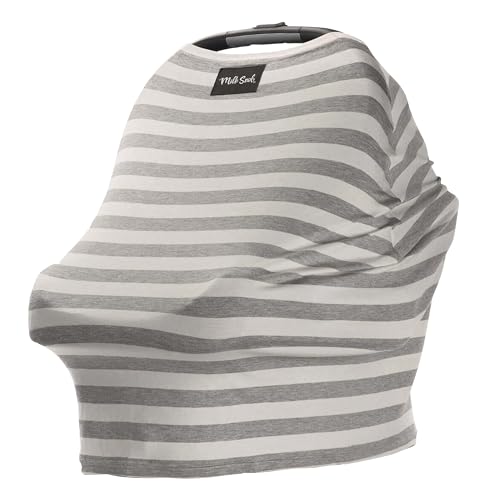 Image of Milk Snob Original 5-in-1 Cover - Nursing Cover for Breastfeeding - Baby Car Seat Cover, Carseat Canopy & Stroller - Essential All-in-One Cover - Gift for Mom, Baby (Cream and Gray Stripe)