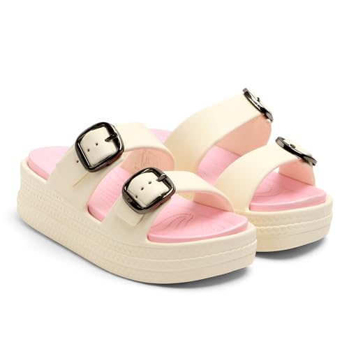 Image of Essence Women Buckle Sandals with Super Soft Insole | Ergonomic Footbed | Lightweight | Platform Heel | Cushioned Sole | Suggested by Doctors I Latest, Stylish and Trendy Slip-Ons for Girls and Ladies