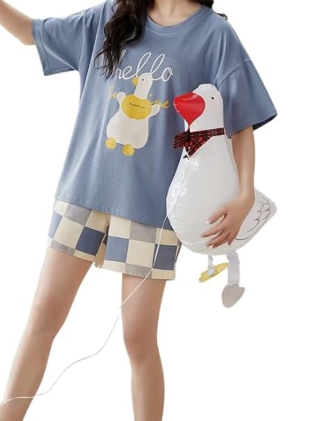 Lunza Women’s Cotton Blend Pajama Set, Short Sleeve T-Shirt and Shorts, Cute Bear Print Nightwear Lunza Women’s Cotton Blend Pajama Set, Short Sleeve T-Shirt and Shorts, Cute Bear Print Nightwear