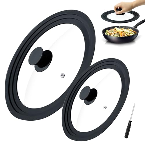 La mejor comparación de Tapas para cacerolas para comprar hoy. 44 Tapa universal para ollas Silicona de Repuesto 2 Juego, Adapta a Utensilios de Cocina de 20-22-24, 26-28-30cm de Tapa Diámetro de Cristal, de Vidrio Templado con Ventilación de...
