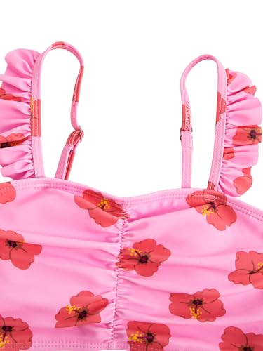 Image of RoseSeek Girl's 2 Piece Cherry Print Swimwear Ruffle Trim Ruched Bathing Suits Cute Swimsuits