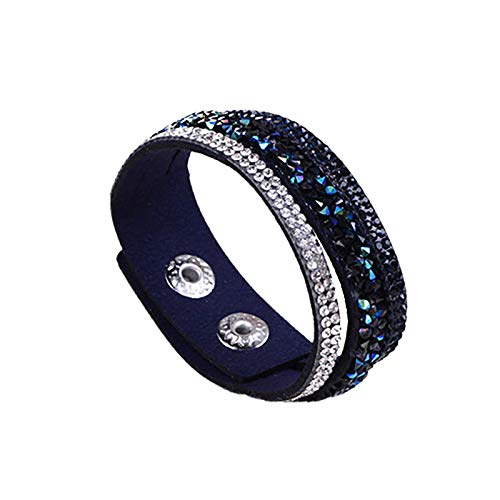 Bracelet Bohème Simple Cadeau Fête d'été Femme Mode Cristal Strass Bracelet Faux Cuir Bracelet pour Banquet Cadeau Date - Bleu Marine