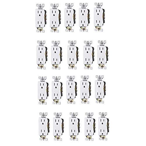 [20 Pack] 15 Amp, Tamper Resistant, 120 Volt, Child-Proof Outlets, Duplex Receptacle, White