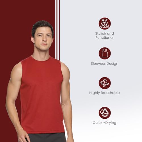 Image of DOMIN8 Men's 100% Spun Polyester Sleeveless Basketball Sports Gym Tank top| Breathable Moisture Wicking Anti Odor Sleeveless t Shirt for Men| Running Workout| Fashion Vest Red