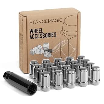 20pcs Spline Drive Lug Nuts - 1/2x20 Threads - 1.4 inch Length - Closed End - Cone Acorn Taper Seat - Includes 1 Socket Key Tool - Compatible with Ford Lincoln Dodge - Chrome Silver