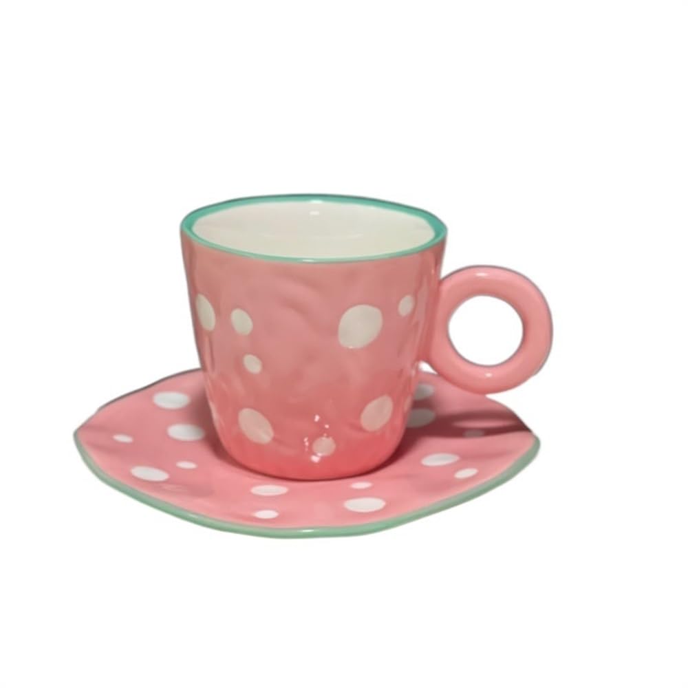 Espressotassen Handbemalte Kaffeetasse mit Untertasse aus Keramik mit blauem Himmel und weißen Wolken, handgefertigtes Teetasse-Untertassen-Set, süßes Geschenk for Sie Espresso Tassen(Color:RR)