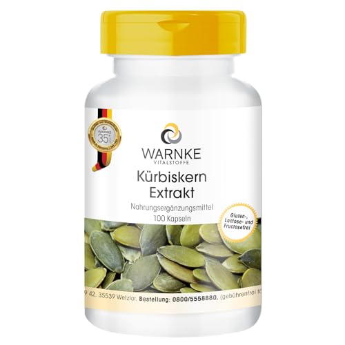 Extracto de semillas de calabaza 500mg - 100 cápsulas - Semillas de calabaza más vitamina E, zinc y selenio - alta dosis | Warnke Vitalstoffe - Calidad de farmacia alemana