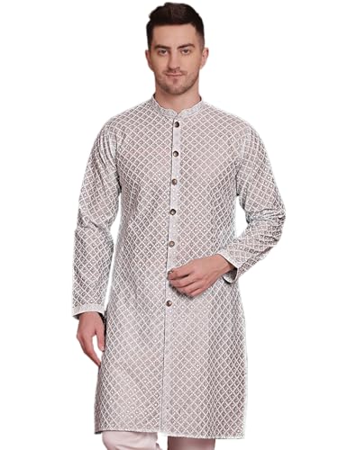 Image of Jompers Men's Silk Blend Regular Fit Sequin Chikankari Front Open Kurtas
