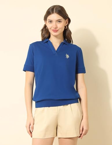 Image of U.S. Polo ASSN. Women's Cotton Solid Loose Fit Polo Shirt