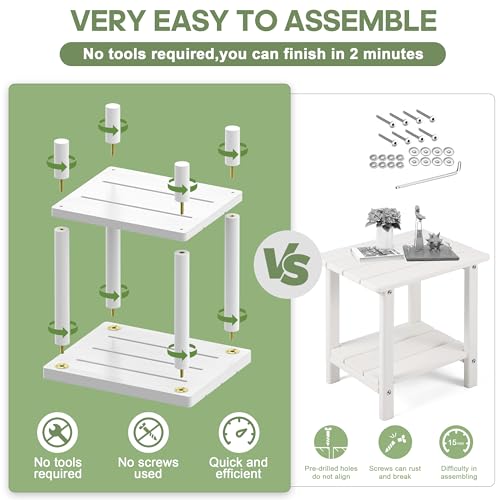 image for LEJANEOYE Outdoor Side Table, 2-Tier Small Outdoor Table for Patio, Ad