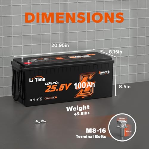 Image of LiTime 24V 100Ah Bluetooth LiFePO4 Lithium Battery, Low-Temp Cutoff Protection, Built-in 100A BMS, 4000+ Deep Cycles for Trolling Motors, RVs, Marine, Off-Grid, Home Energy