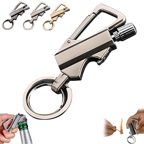 Permanent Match Infinity Lighter,3-in-1 Keychain Lighter, with Dual-Sided Flint Fire Starter,Reusable Waterproof Strike Anywhere,Match Strike for Outdoor Camping Hiking Survival Igniter (Silver)