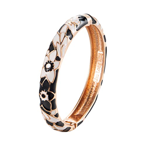 Ujoy Bangles 5 Pcs Enamel Jewelry Set Rose Gold Flower Engraved Cloisonne Bracelets Pack In A Box 5Pcs-Black #TOP5