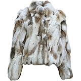 OFURTEBUY Women's Genuine Rabbit Fur Coat Warm Winter Fur Jacket Fuzzy Outware