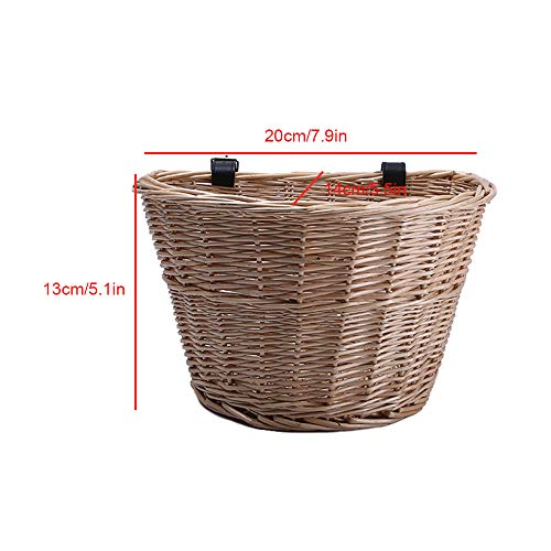 Mini cesta de guiador, Romacci Cesta de guiador em forma de D para crianças bicicleta de vime guiado