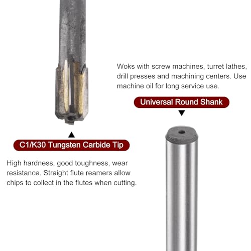 sourcing map Hartmetall Reibahle 8.7 mm, 4 Schneidig, H8/H7 Genauigkeit, Sandstrahlbeschichtung Maschinenreibahle für Metall Holz Loch Reiben, Gerade Nut Hochgeschwindigkeitsstahl Werkzeug