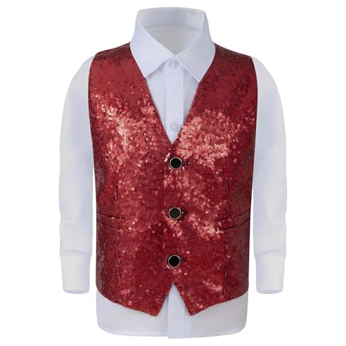 Gilet pour garçon rouge à paillettes pour fêtes et spectacles de 9 à 10 ans
