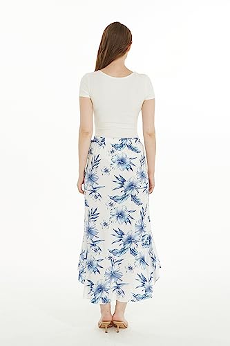 Women's Hawaiian Luau Wrap Ruffle Skirt in Midnight Bloom2