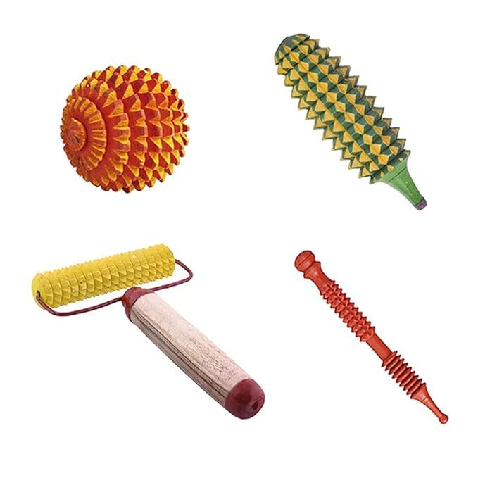 Acupression Solar Powered Acupressure Massager and Exerciser Combo Sets Kit with Karela, Ball - Wooden, Sujok Jimmy and Mini Roller Massager (Multicolor, Natural Care) - Pack of 4
