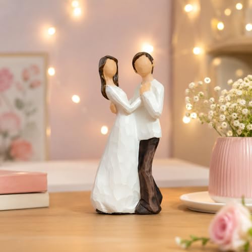 Image of Beautiful Hand Painted Medium Size Resin Romantic Couple Statue for Home Decor (Pack of 1, White & Brown Color)