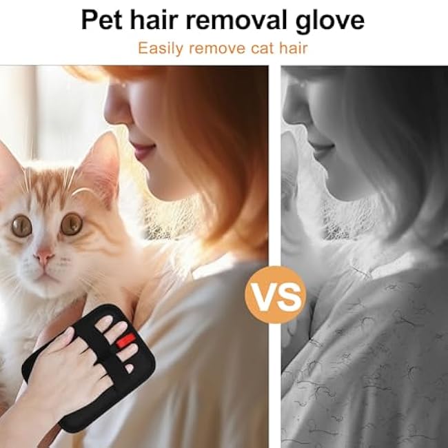 Pet Hair Removal Glove, Electrostatic Pet Hair Removal Gloves, Washable Reusable Dogs Cats Hair Gloves for Furniture, Bed, Sheets, Couch, Clothes, Carpet, Car Seat, Pet Grooming, Curtain 2PCS-RTjbAudj