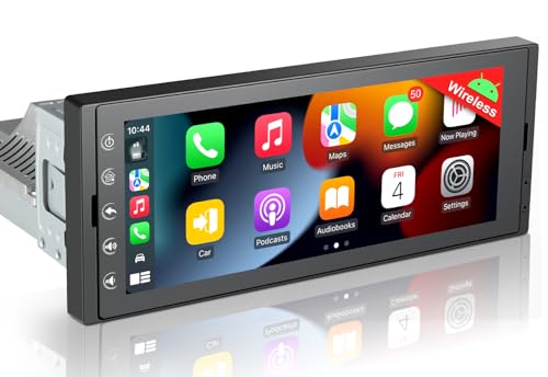 Android Autoradio 1Din mit Bildschirm,Wireless CarPlay & Android Auto Radio Touch Display mit Bluetooth Navi WiFi,FM/AM/RDS Radio