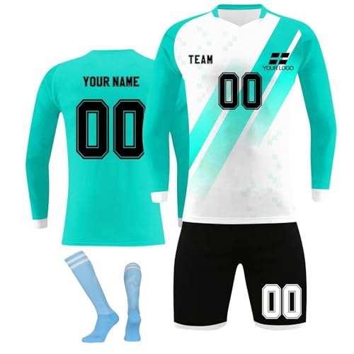 Lange Ärmel Fußball Trikot Kinder, Personalisierte Deutschland Fußball Trikot Jungen Herren mit eigenem Namen Logo Nummer, Fussball Trikot Shors und Sockens Anzug