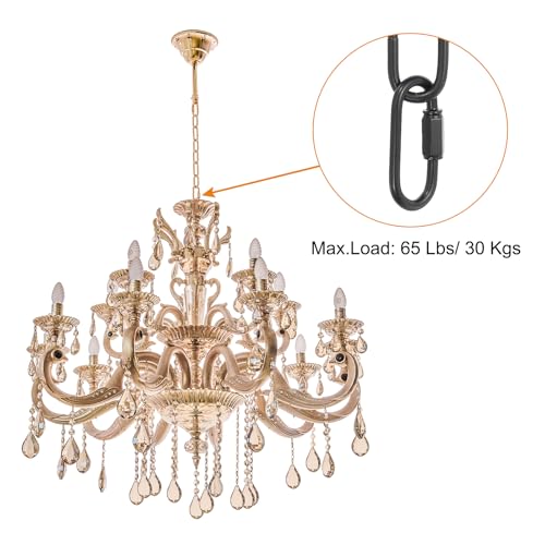 Image of PATIKIL 15 Feet Lighting Chain for Hanging Lamp, 2 Set Chandelier Chain Light Fixture Chain Load Capacity 65 Lbs for Pendant Light, Ceiling Fan, Black