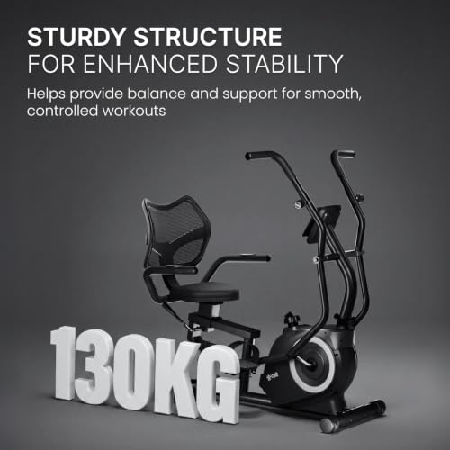 Image of Cult Recumbent Exercise Bike | 16-Level Magnetic Resistance | Moving Handlebars | Adjustable Seat | LCD Display | Heart Rate Sensors | 130 kg Weight Support | Self-Powered Exercise Cycle for Home