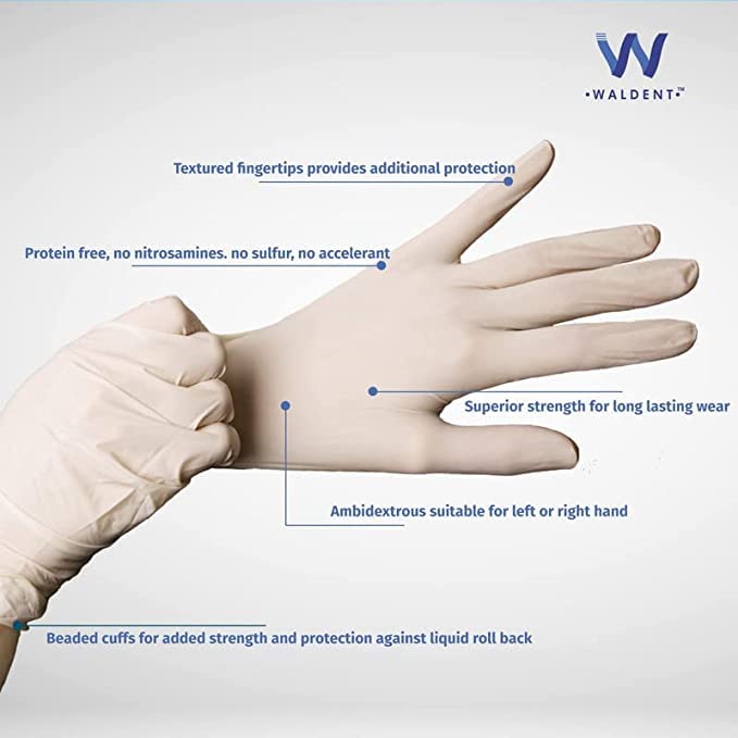 WALDENT Latex Examination Gloves Large Medical Grade Natural Latex Disposable Gloves Comfortable Fit for Medical Dental Laboratory and General Purpose Use 2