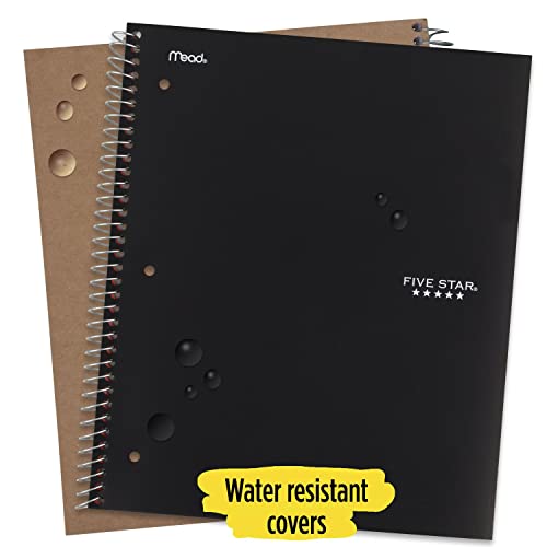 Image of Five Star Spiral Notebook + Study App, 3 Subject, College Ruled Paper, Fights Ink Bleed, Water Resistant Cover, 8-1 /2 inch x 11 inch, 150 Sheets, Black (72069) (Pack of 2)