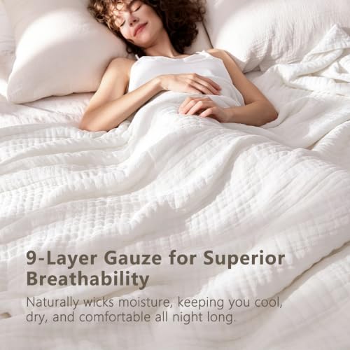 Image of EMME 9 Layer Muslin Cotton Blanket Adults Coverlet,Queen,White