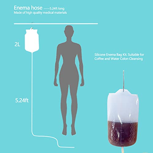 Image of Smokitcen Colon Cleanse Enema Bag Kit with 5.2ft Silicone Hose, 5 Enema Tips and Controllable Flow Valve- Home- 2 Quart Capacity Silicone Enema for Coffee and Water Colon Cleanse for Men and Women