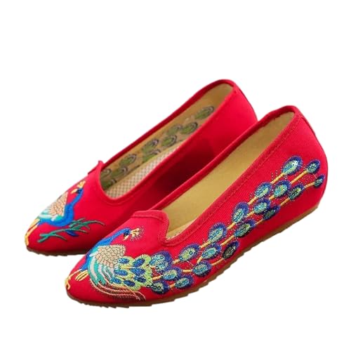 Chaussures faites à la main avec broderie paon raffinée en toile