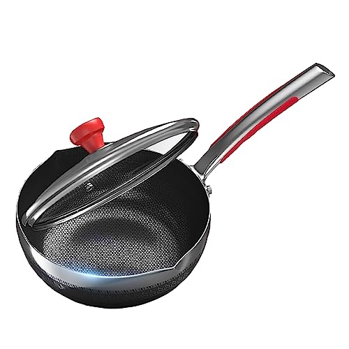 SH-chaoguo Fry Wok/Frying Pan/316 Stainless Steel Uncoated Non-Stick Pan/Cooking Pan with Lid, (24/26/28/30cm) for Induction Cooker, Gas Stove (Size : 26cm)