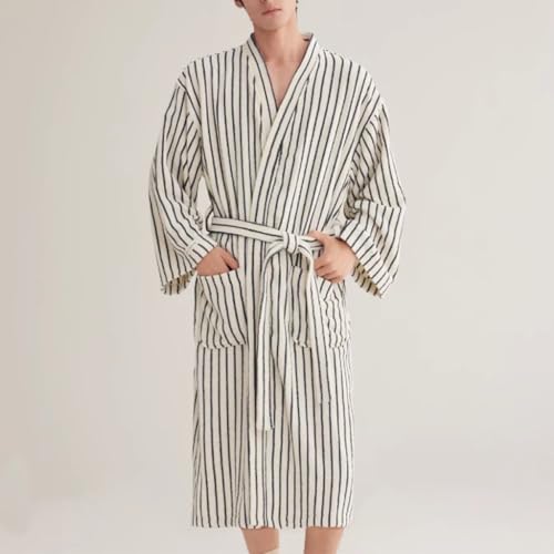 Cotton Terry Stripe Bathrobe For Women And Men,Luxury Kimono Soft Terry Cloth Robe,Comfortable Loungewear Nightwear2