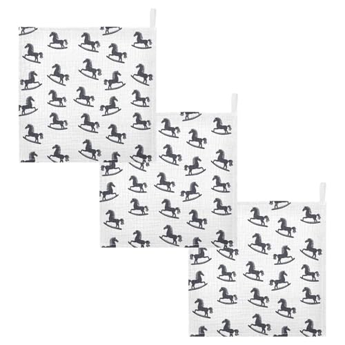 vvfelixl Baby Muslin Washcloths Cartoon Toy Rocking Horse Baby Burp Cloths Cotton Babys Face Towel for Newborn Infants Boys Girls Soft and Absorbent 11.8 X 11.8 in, 3 Pack2
