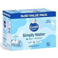 New Formula Curash Simply Water Baby Wipes, 8x80 Pack, Suitable for Newborns, 99% Purified Water, No Soap, Alcohol or Parabens, Thick & Soft Texture, Everyday Cleansing and Nappy Changes, 640 Wipes