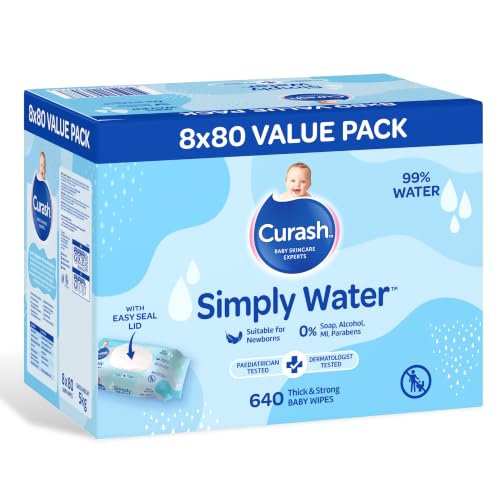 New Formula Curash Simply Water Baby Wet Wipes for Newborns, 8 x 80 Pack