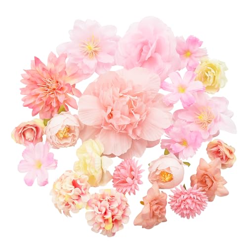 AolKee 21 peças pequenas flores artificiais para decoração, rosa lilás festa bolo decorações para casamento flor de cabelo acessórios painel de par (rosa)