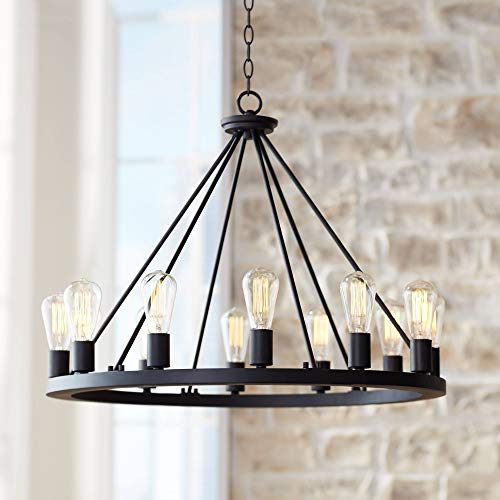 Franklin Iron Works Lacey Black Wagon Wheel Chandelier Lighting 28