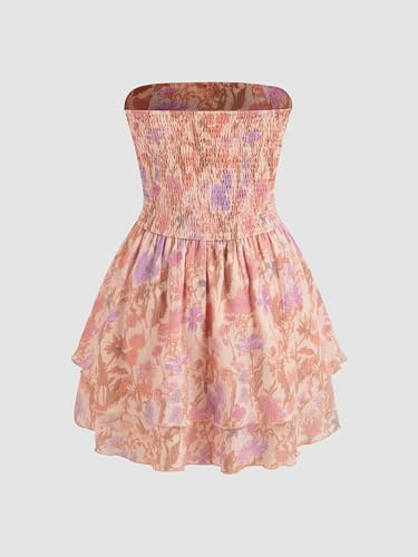 Image of CIDER Women's Summer Cocktail Dress - Tube Ruched Ruffle Mini Dress | Strapless, Country Concert, Western Cowgirl Outfits