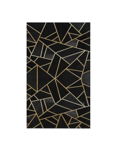 Mani Textile Tapis de Salon Moderne Grafic Noir/Jaune Doré- Lavable en Machine et Antidérapant (50_x_80_cm)