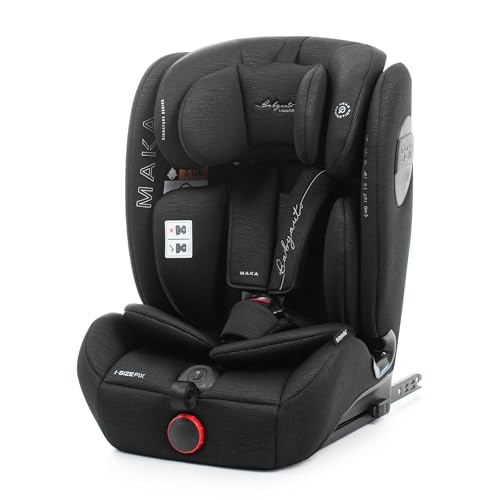 BABYAUTO - MAKA i-Size - Silla de Coche para Niños, Homologada ISIZE, Altura Ajustable 76-150 cm, Grupo 1/2/3, 15 m - 12 años, 9-36 kg con ISOFIX y TopTether, Protección Lateral Reforzada. BLACK LINE