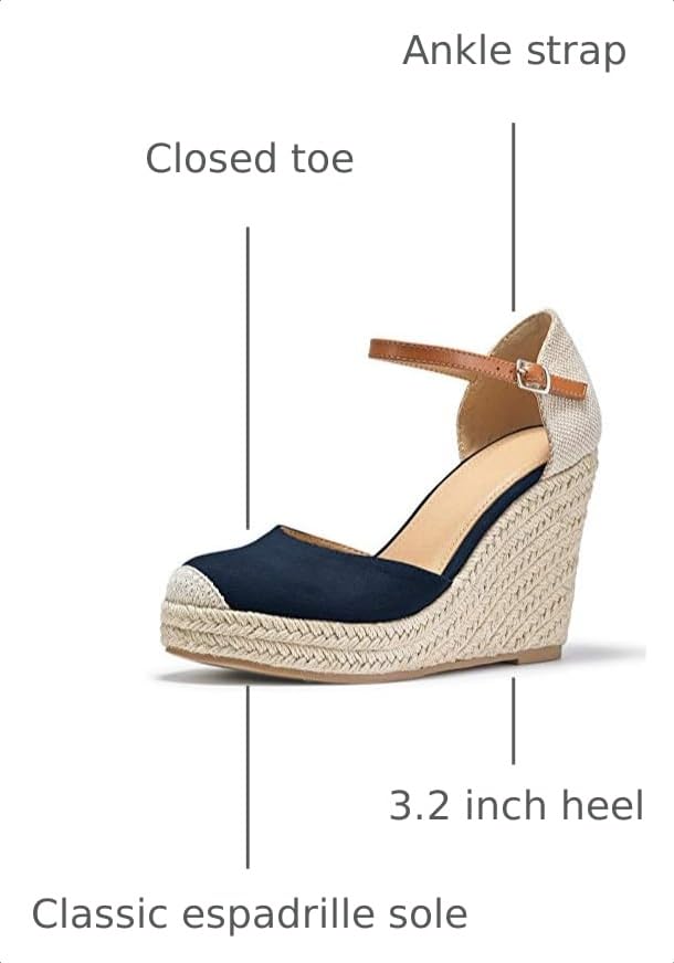 Image of FISACE Womens Summer Espadrille Heel Platform Wedge Sandals Ankle Buckle Strap Closed Toe Shoes