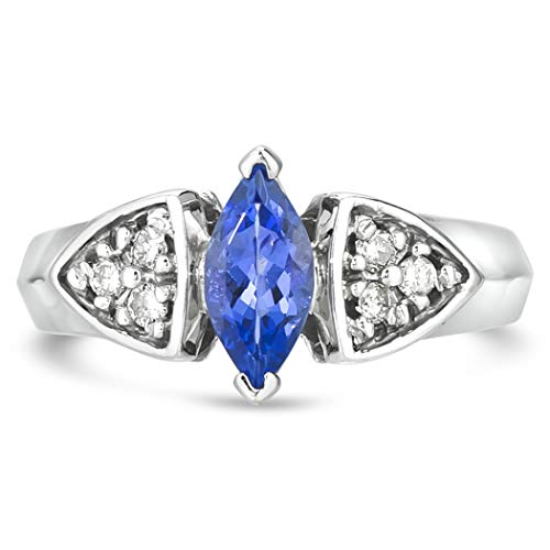 LE VIAN 1/8 Carat Diamond and Marquise Cut Tanzanite Trillion Shaped Shoulders Ring for Women in 14k White Gold (M-N Color, SI2-I1 Clarity, cttw) Anniversary Promise Ring Size 6.25