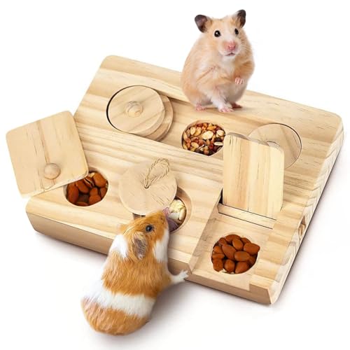 VQBKHO Meerschweinchen Spielzeug Hamster Spielzeug aus Holz 6 In 1 Kleintierspielzeug Holzspielzeug Zur Futtersuche Futtersuchspielzeug für Hamster Chinchillas Rennmäuse Zwerghamster