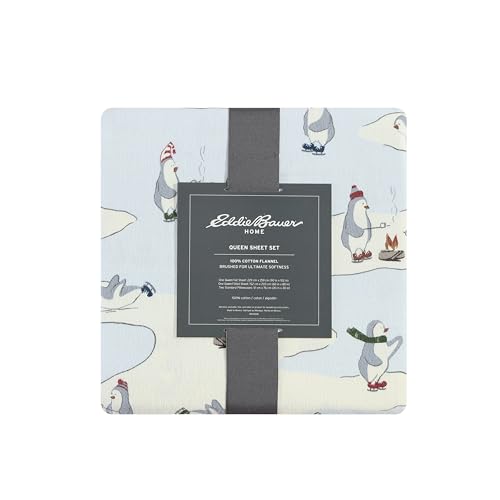 Image of Eddie Bauer - Twin Sheets, Cotton Flannel Bedding Set, Brushed For Extra Softness, Cozy Home Decor (Skating Penguin, Twin)
