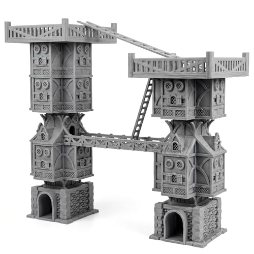 HAUTICO Medieval Watchtower Terrain – Tabletop RPG Scenery for D&D & Wargaming, 18mm-28mm Miniatures, Fantasy Castle Tower Diorama (Double Watch Tower)